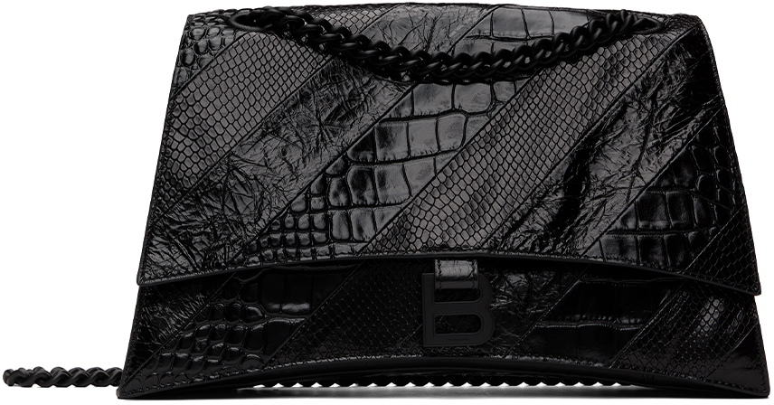 Women's Crush Medium Chain Bag Crocodile Embossed in Black
