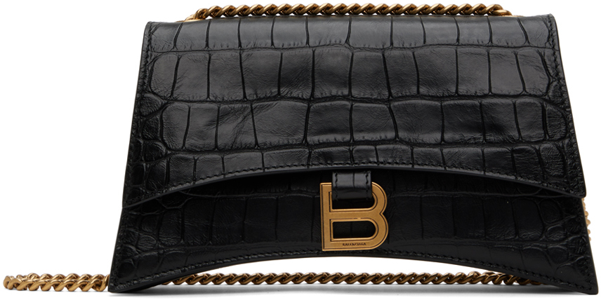 Balenciaga Women's Crush Xs Chain Bag Crocodile Embossed - Black