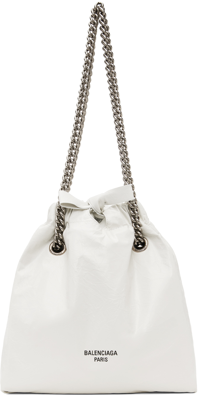 Balenciaga White Small Crush Tote In 9001 Optic White