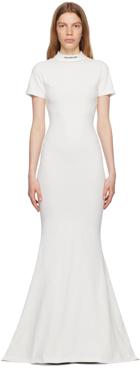 Balenciaga Stretch Cotton Jersey Long Dress In White