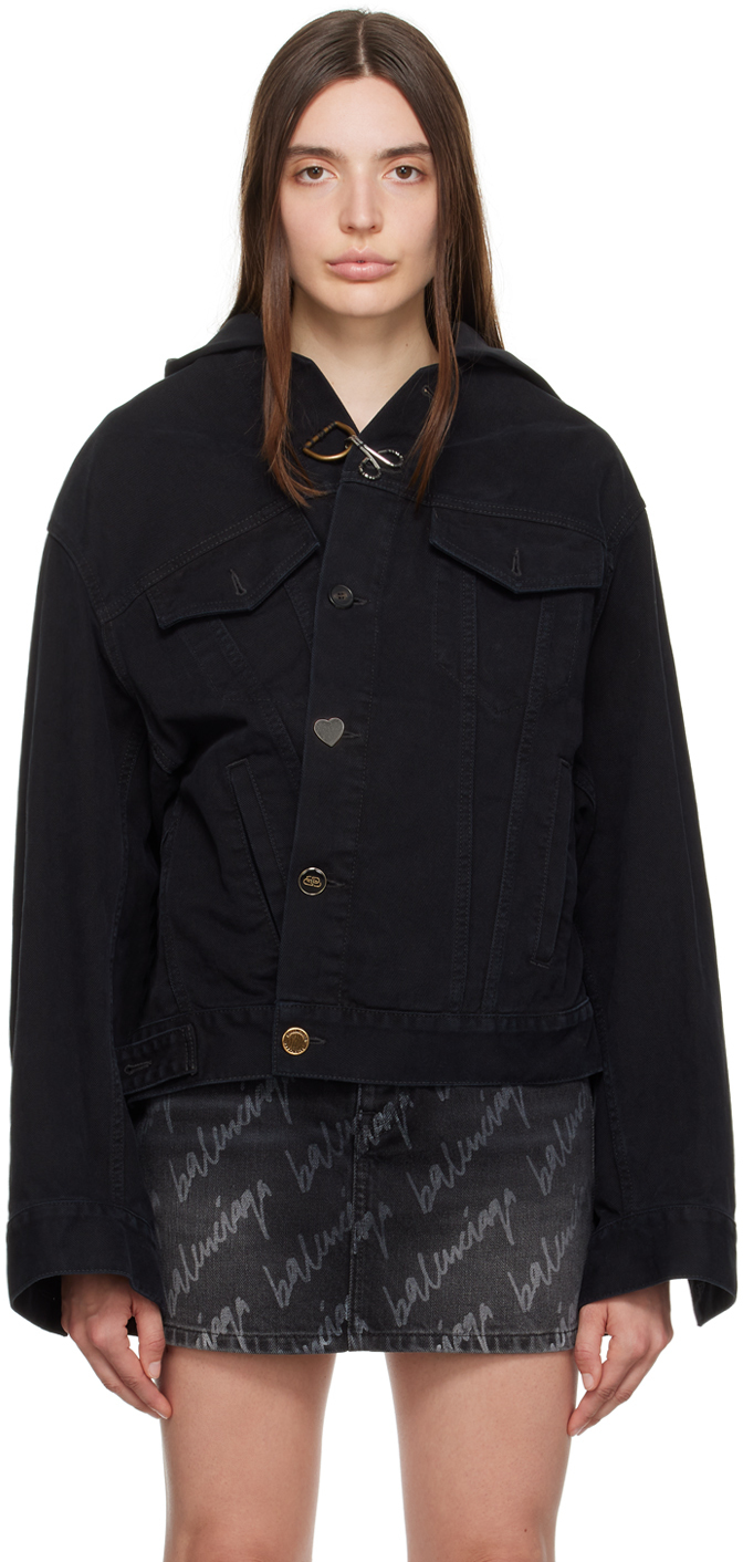 Balenciaga Black Hooded Denim Jacket