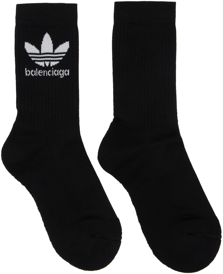 Balenciaga: Black Adidas Edition Logo Socks | SSENSE