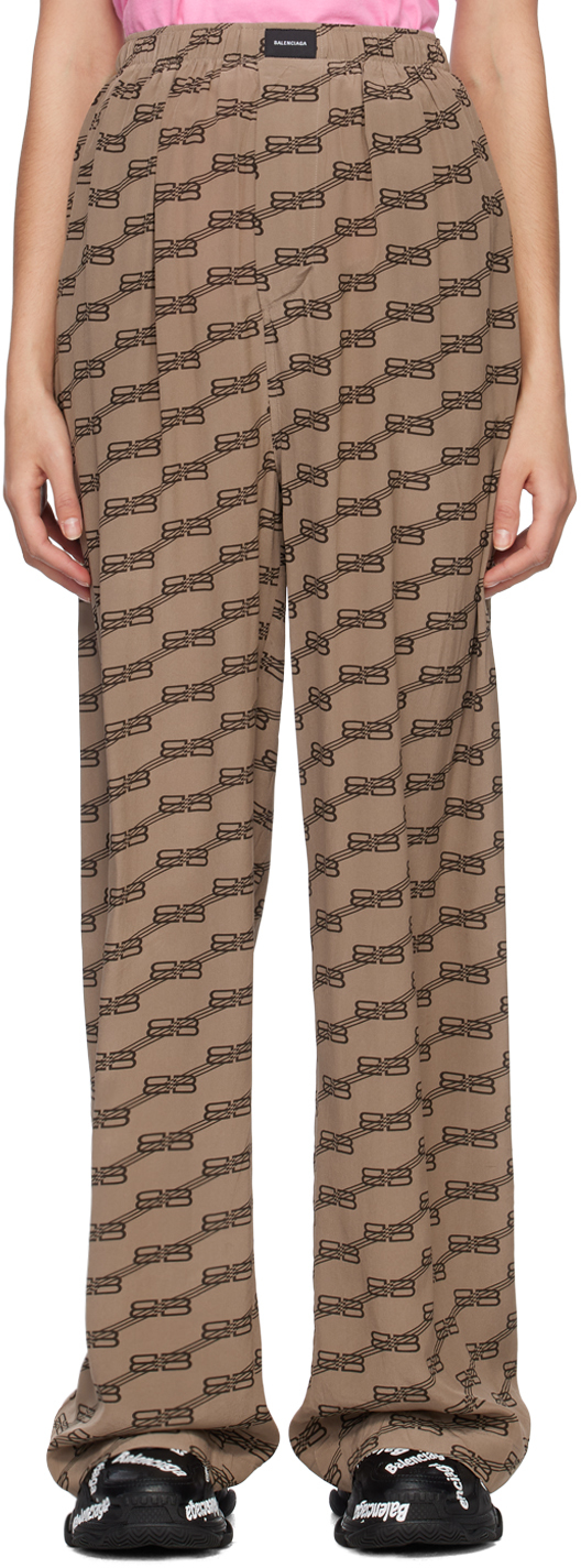 Shop Balenciaga Beige Bb Monogram Lounge Pants In 9378 Beige/brown