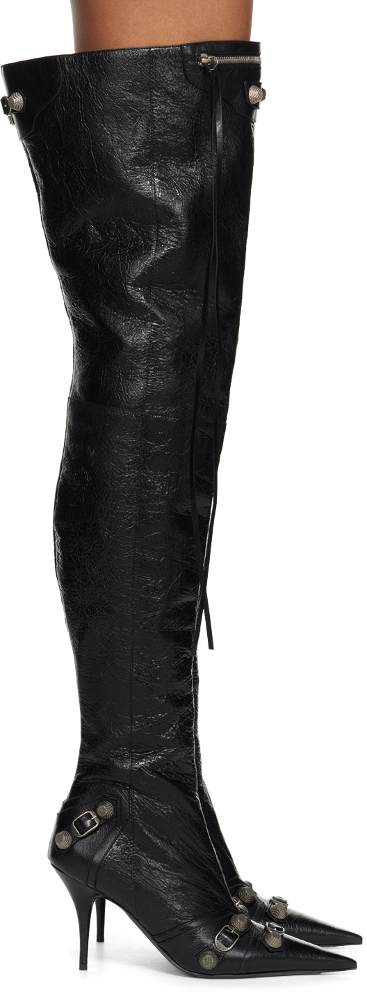 Shop Balenciaga Black Cagole Boots In 1081 Black Crystal
