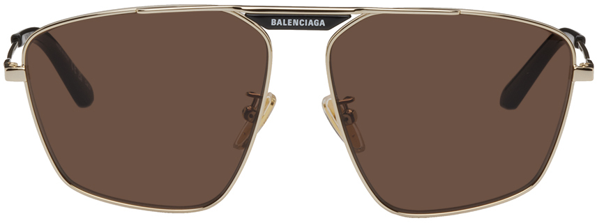 Balenciaga Gold Tag 2.0 Navigator Sunglasses In Gold-gold-brown