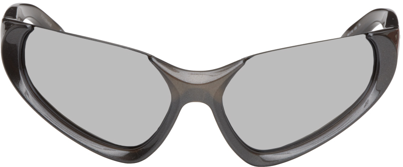 Balenciaga Gray Exaggerated Sport Goggle Sunglasses In Silver-silver-silver