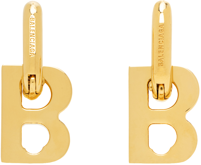 Balenciaga Gold B Chain Xs Earrings In 0027 Shiny Gold