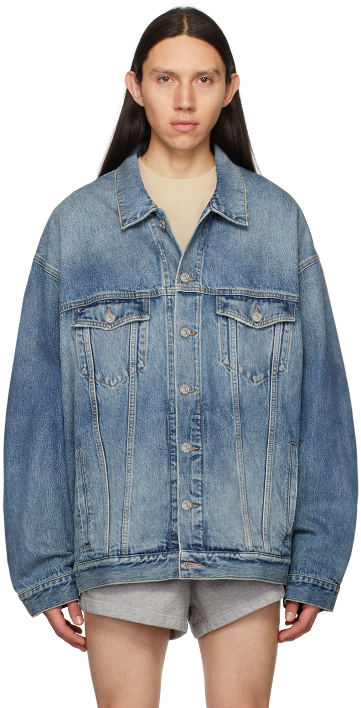 Balenciaga: Blue Paneled Denim Jacket | SSENSE
