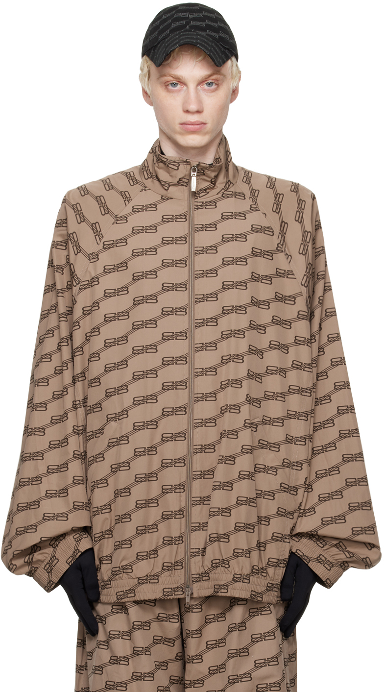 Shop Balenciaga Brown Bb Monogram Track Jacket In 9378 Beige/brown
