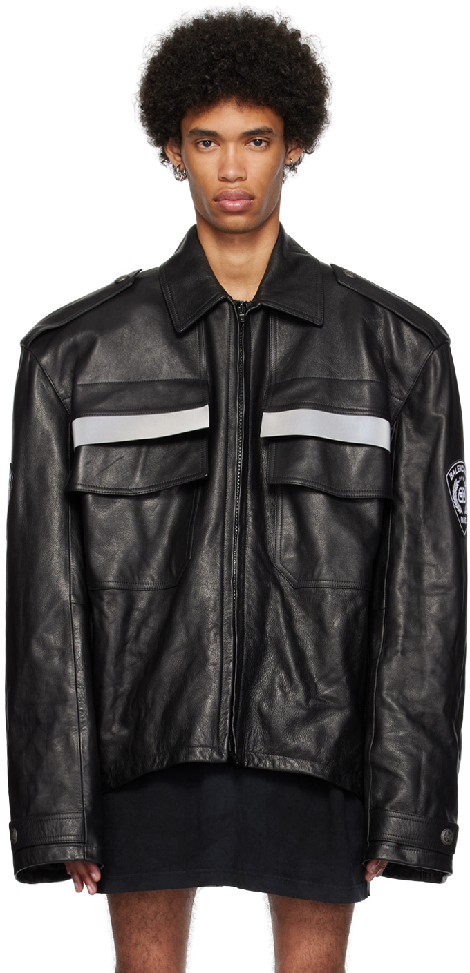 Balenciaga Black Paris Uniform Leather Jacket In 1000 Black | ModeSens