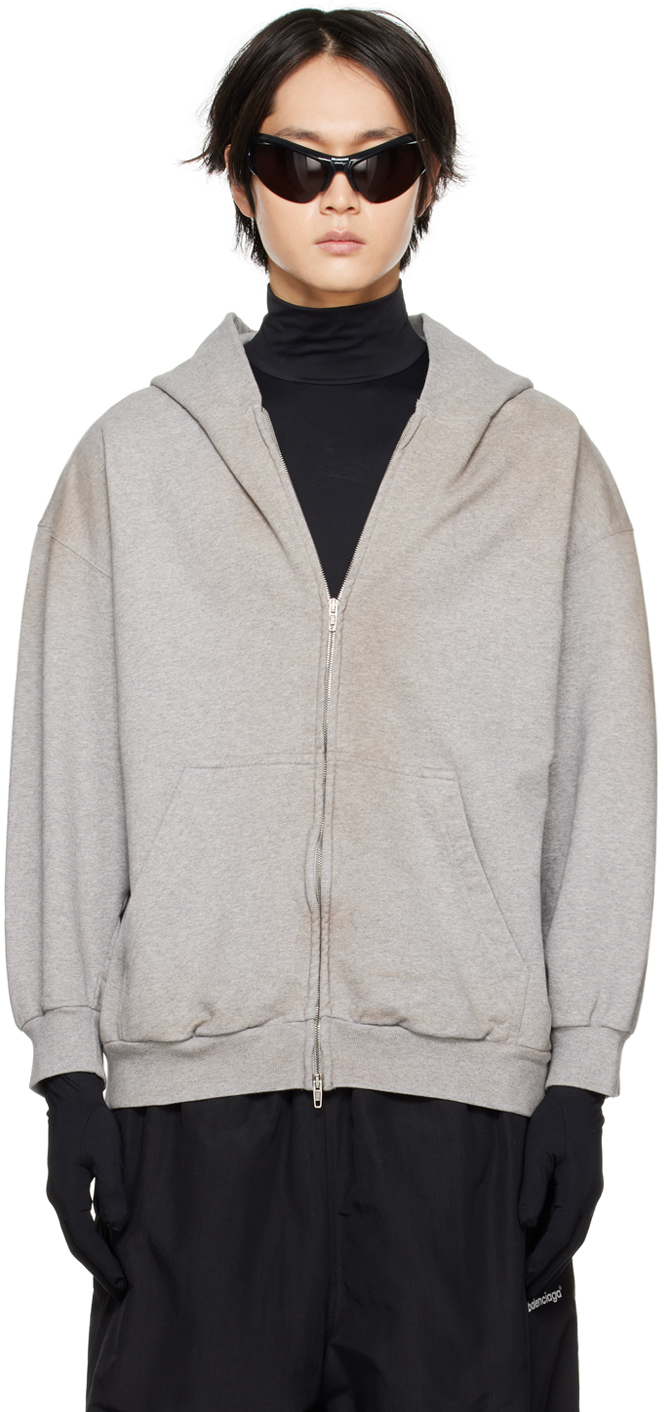 BALENCIAGA GRAY EMBROIDERED HOODIE