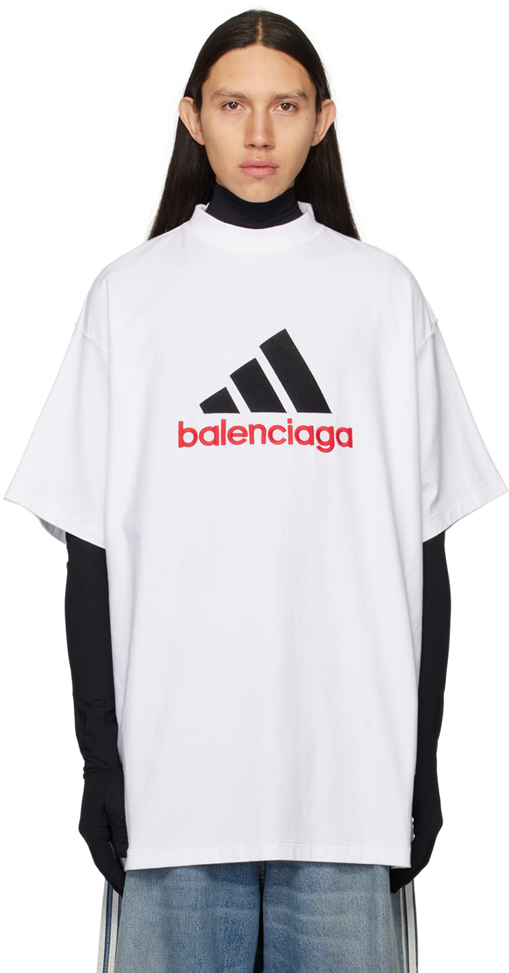White X adidas logo-embroidered cotton T-shirt, Balenciaga