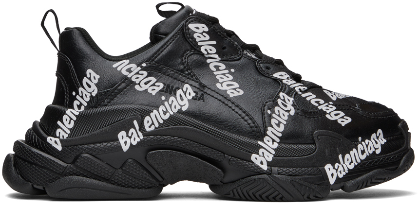 Shop Balenciaga Black Triple S Sneakers In 1090 Black/white