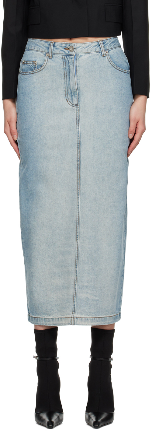 Blue Slit Denim Maxi Skirt