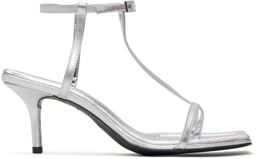 Juunj Silver Leather Heeled Sandals In L/grey