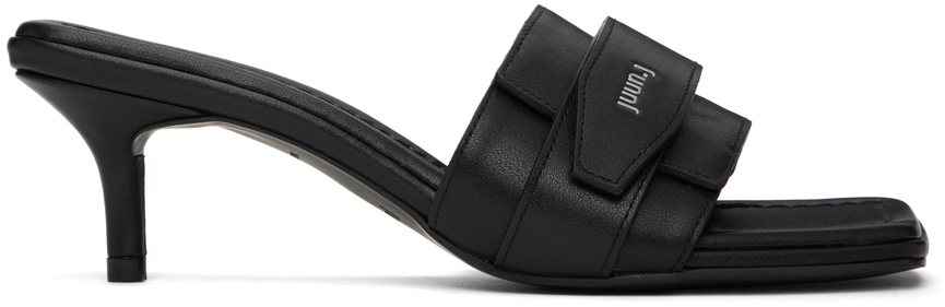 Juunj Black Velcro Heeled Sandals In 5 Black