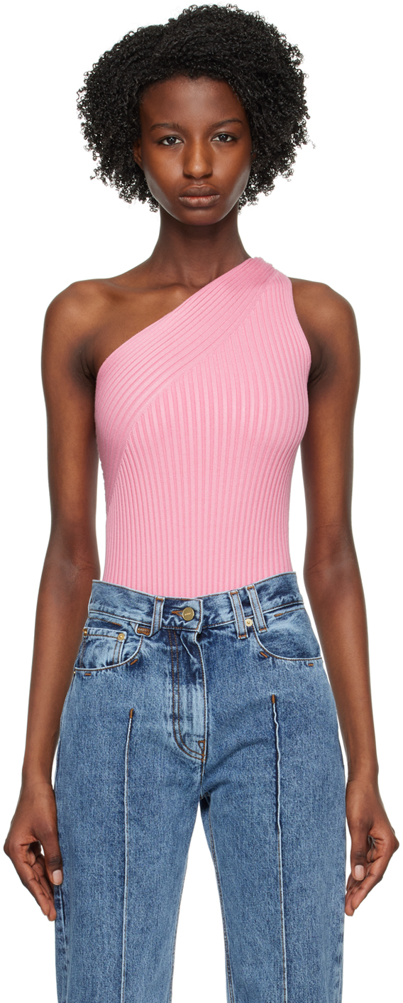 Aeron Ribbed-knit Asymmetric Sleeveless Bodysuit In Rosa