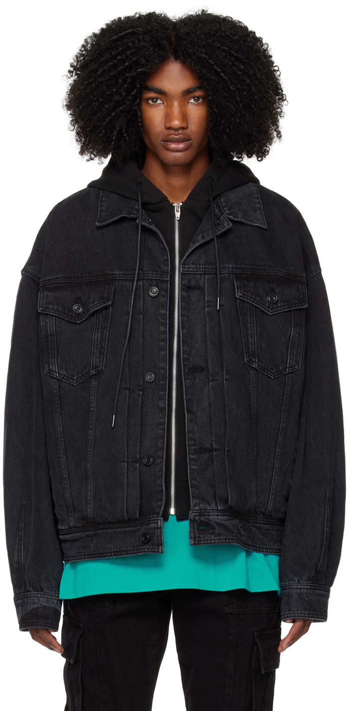 JUUNJ BLACK FADED DENIM JACKET