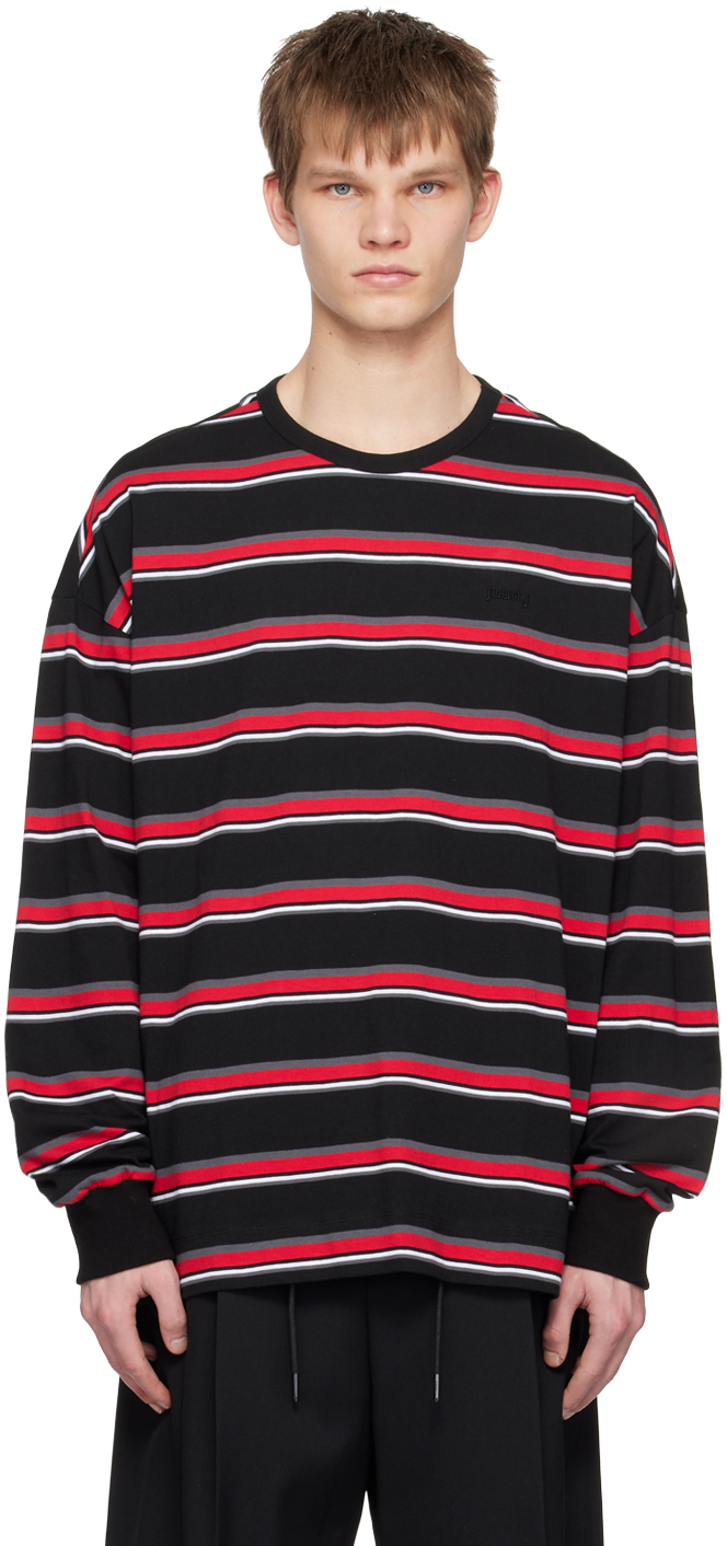 Shop Juunj Black Striped Long Sleeve T-shirt In 6 Red