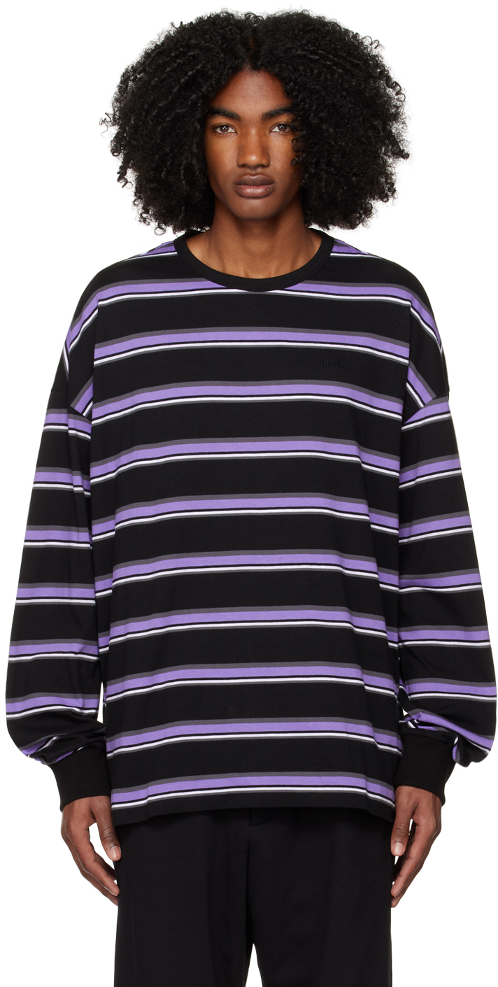 Juun.J Purple & Black Striped Long Sleeve T-Shirt