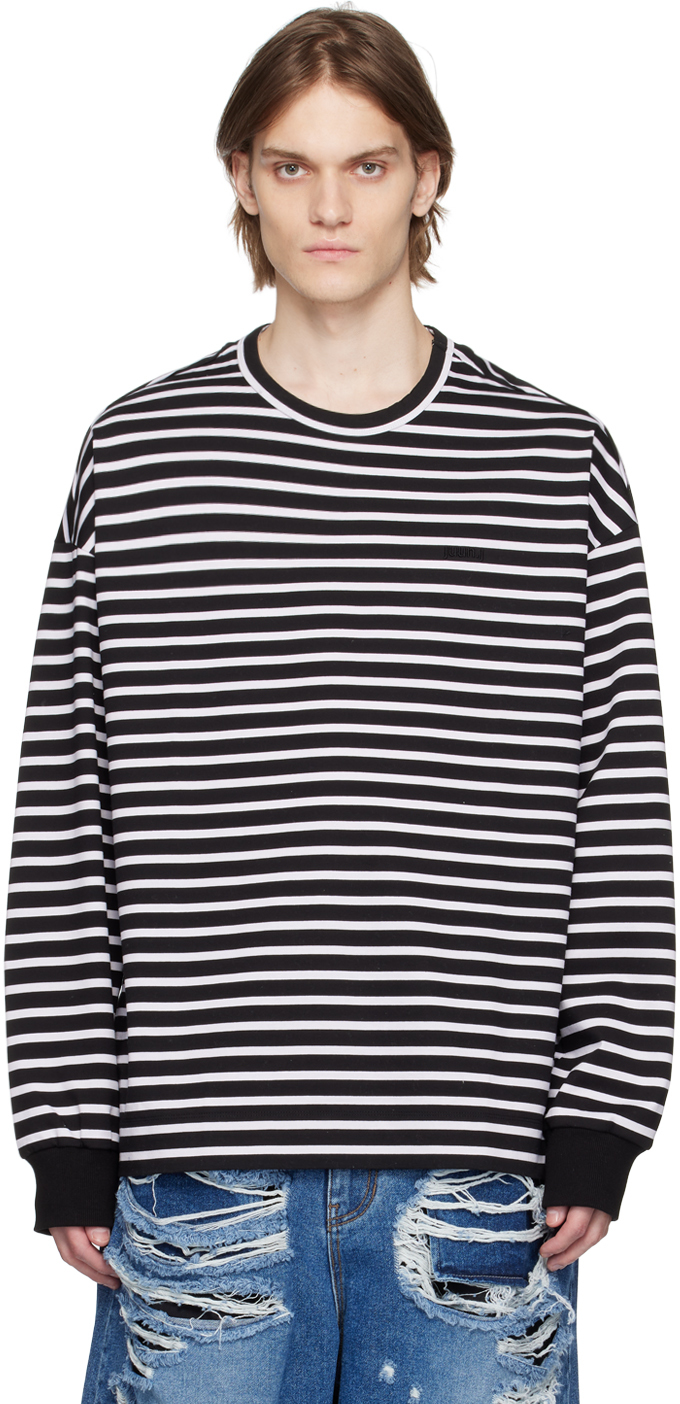 Juun.J Black Striped Long Sleeve T-Shirt | Smart Closet