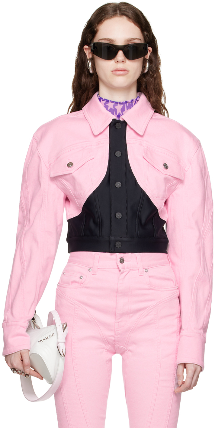 Mugler: Pink & Black Paneled Denim Jacket | SSENSE UK