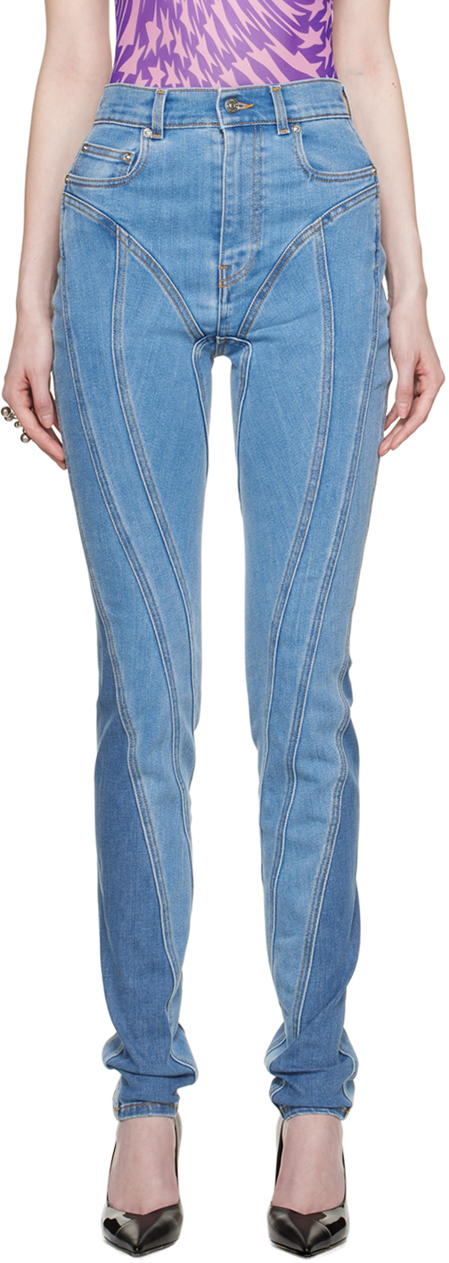 Mugler Blue Spiral Jeans In B6403 Medium Blue /