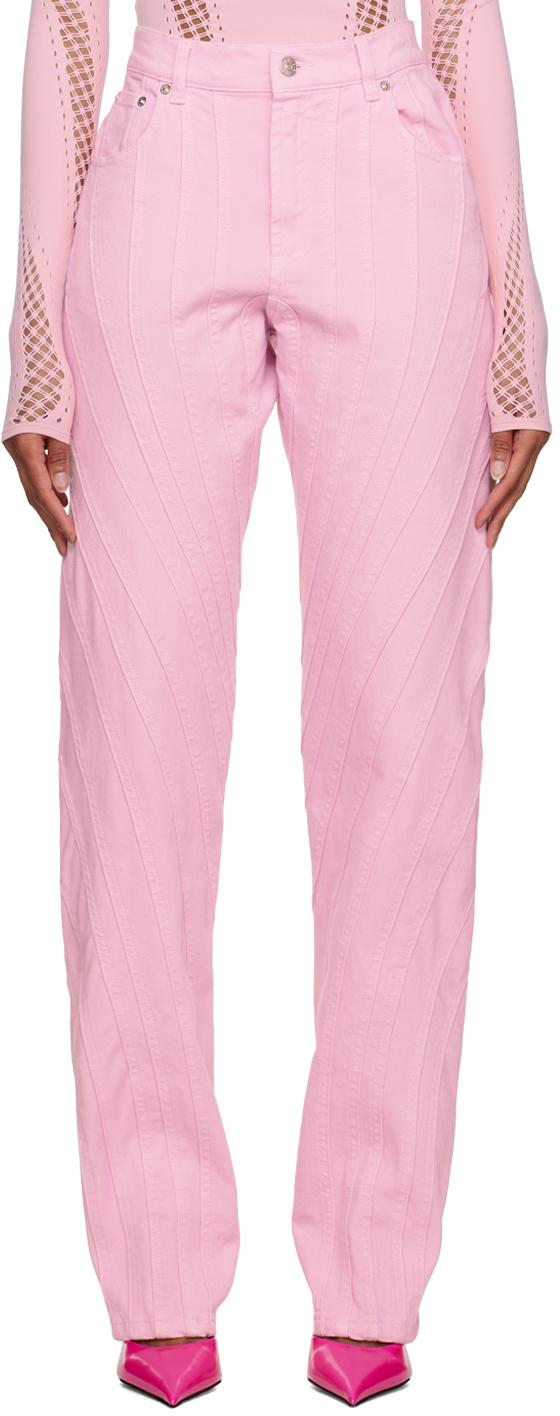 Mugler Denim Low Waist baggy Spiral Jeans in Pink