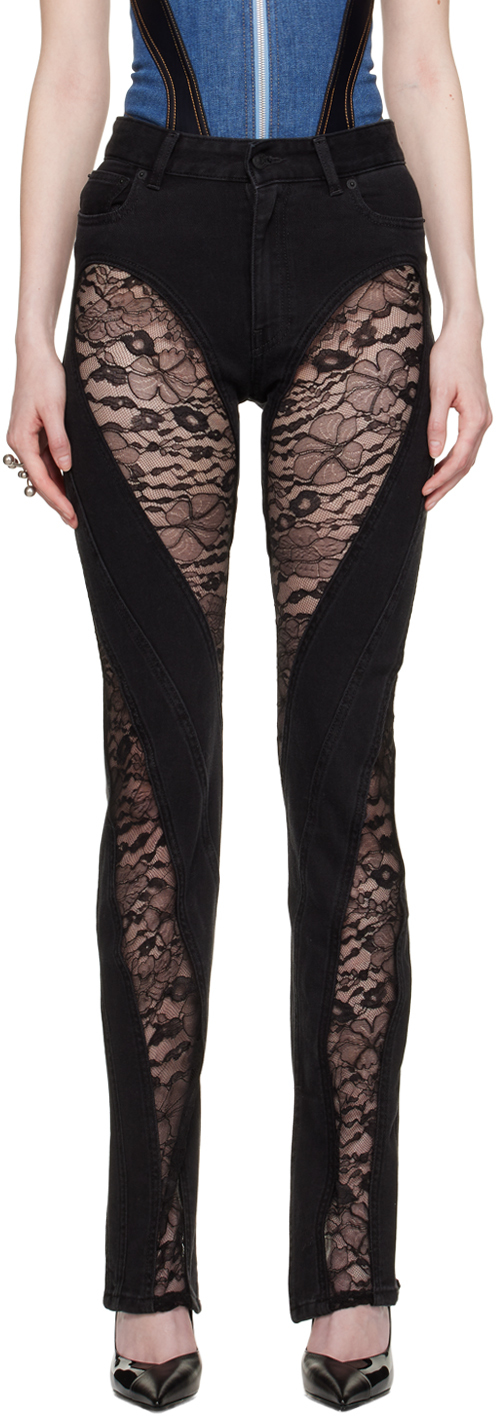 Mugler Lace Tights in Black, Black. Size 36 (also in ).