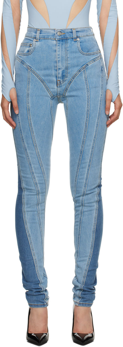 Mugler Blue Slitted Spiral Jeans In B2929 Light Blue / L
