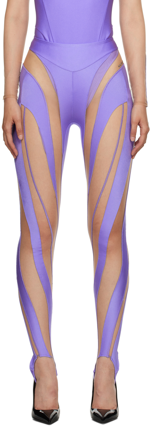 Mugler Purple & Beige Spiral Leggings