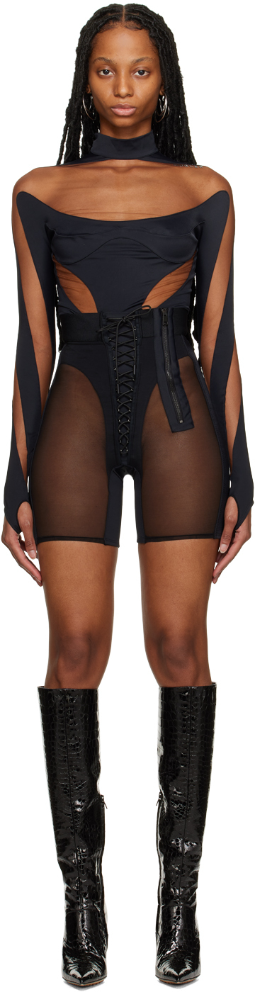 Mugler High-waisted Lace-up Shorts In Black