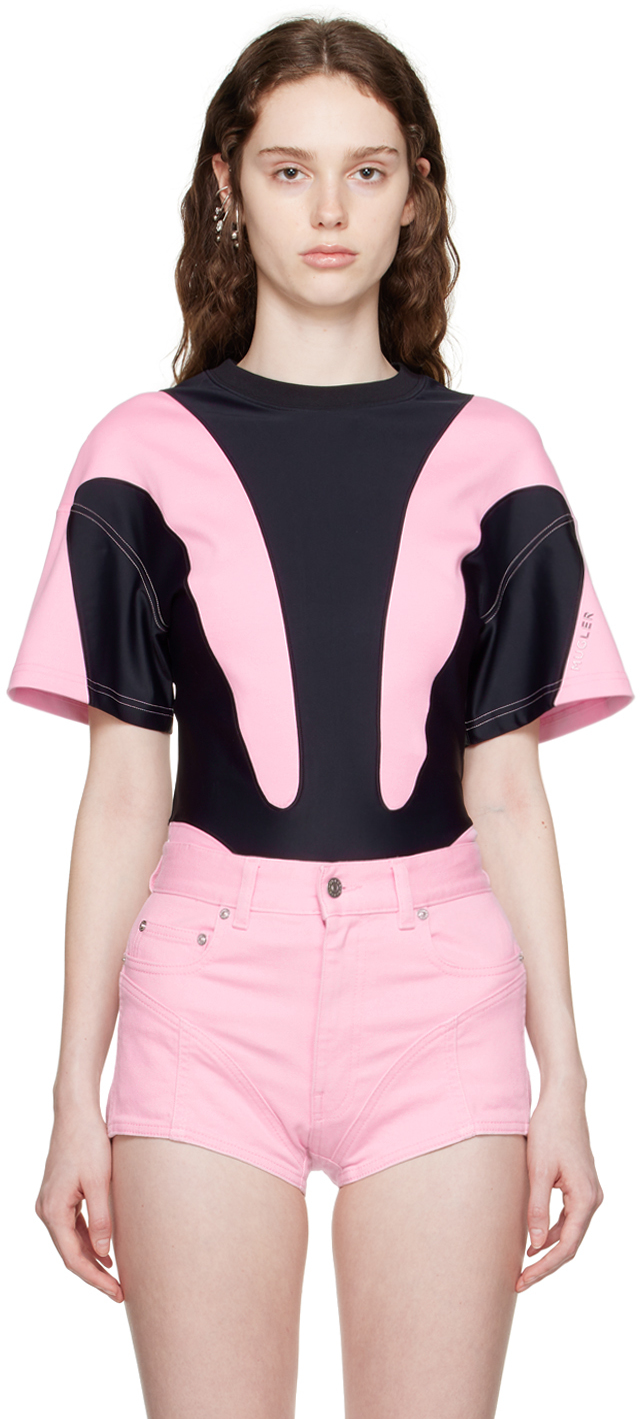Mugler: Pink & Black Paneled T-Shirt | SSENSE Canada