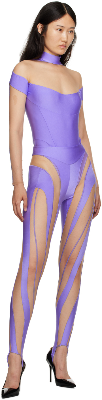 Mugler Purple & Beige Illusion Bodysuit In B6011 Lilac / Nude 0