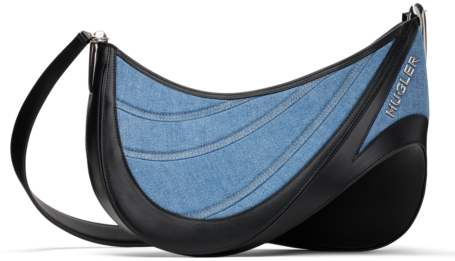 Mugler Black & Blue Medium Spiral Curve 01 Denim Bag