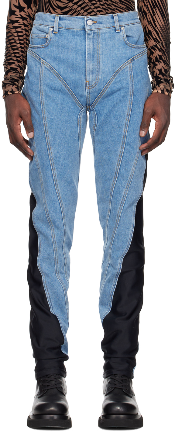Mugler Blue Spiral Jeans In 3074 Medium Blue / B