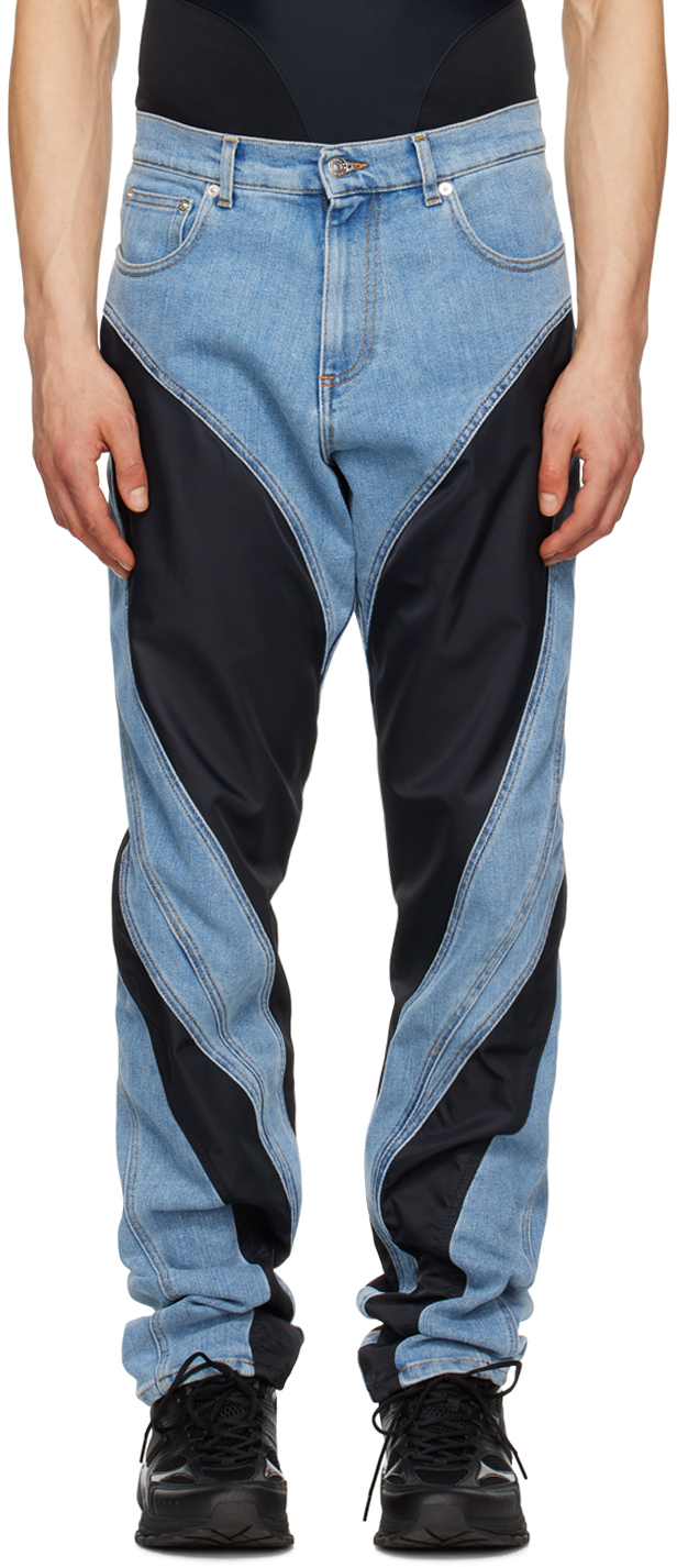 Mugler Blue Paneled Spiral Jeans