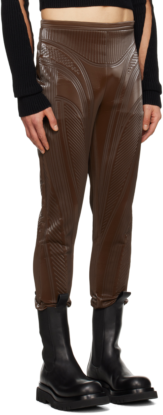 Brown Embossed Leggings by Mugler on Sale