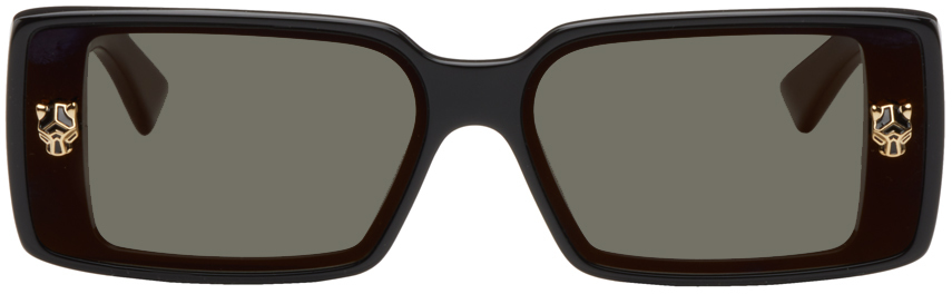 Cartier Black 'Panthère de Cartier' Rectangular Sunglasses