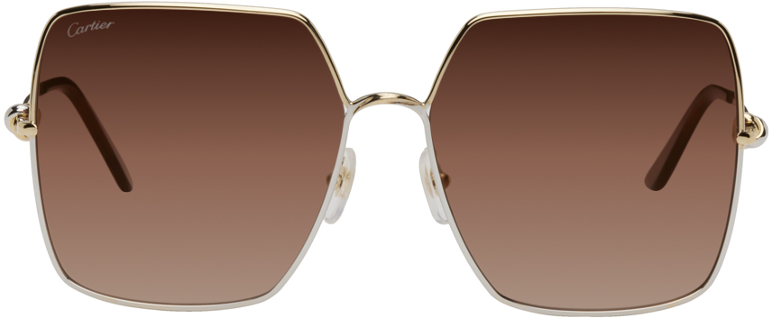 Cartier Gold Trinity Ring Square Sunglasses In Brown
