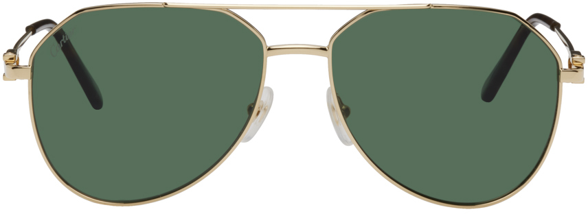 Cartier Gold C Decor Pilot Sunglasses In Green