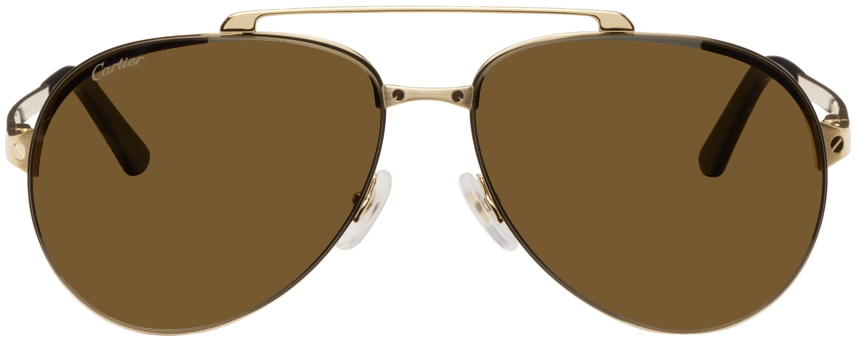Cartier Gold Santos De  Aviator Sunglasses In 004 Gold Brown