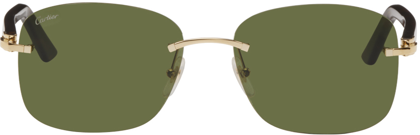 Cartier Gold & Tortoiseshell Rectangular Sunglasses