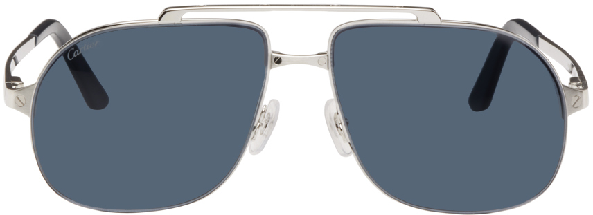 Cartier Silver Santos De Cartier Aviator Sunglasses