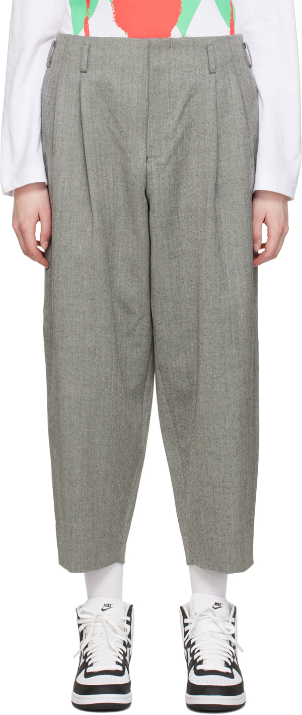 Comme Des Garçons Homme Deux Gray Herringbone Trousers In 1 Black