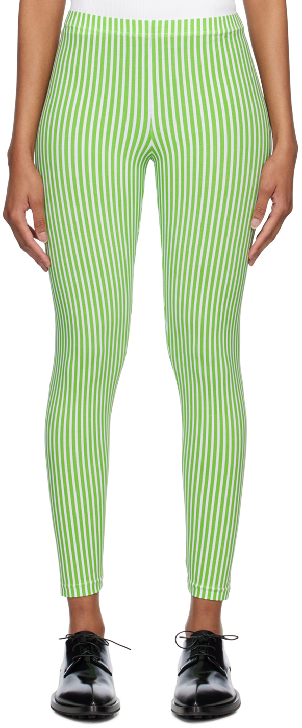 Comme Des Garçons Homme Deux Green & White Striped Leggings In 4 Green