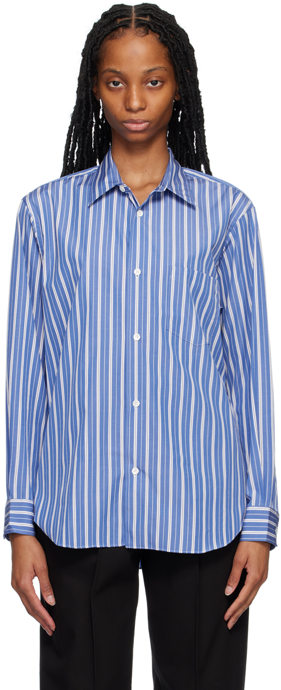 Comme Des Garçons Homme Deux Blue White Striped Shirt In Blue