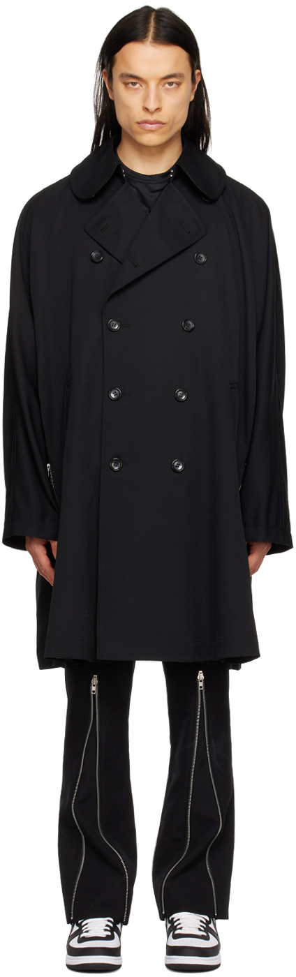 Zipped Wool Coat In Black