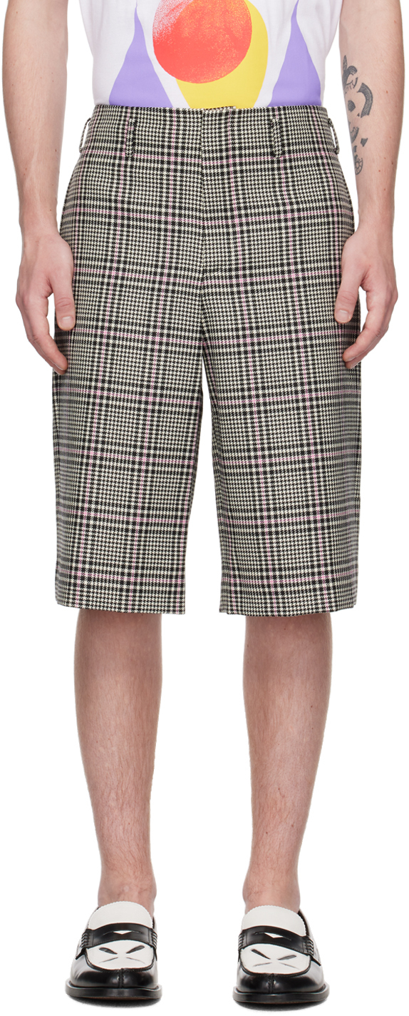 Comme Des Garçons Homme Deux Checked Wool Shorts Multicolor In 1 Ntrl/blk/pink