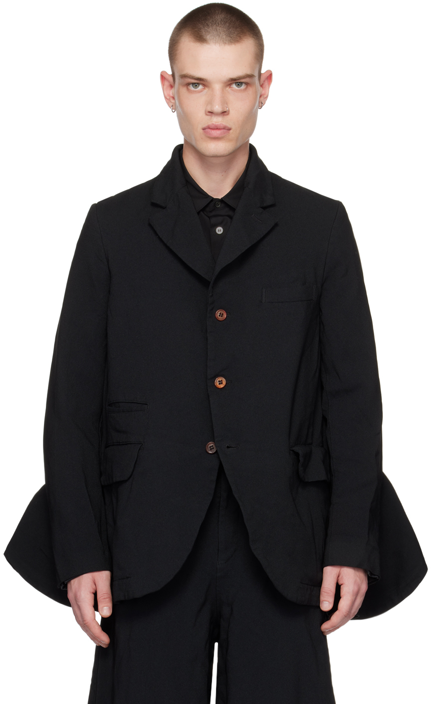 Comme des Garçons Homme Plus: Black Flared Blazer | SSENSE